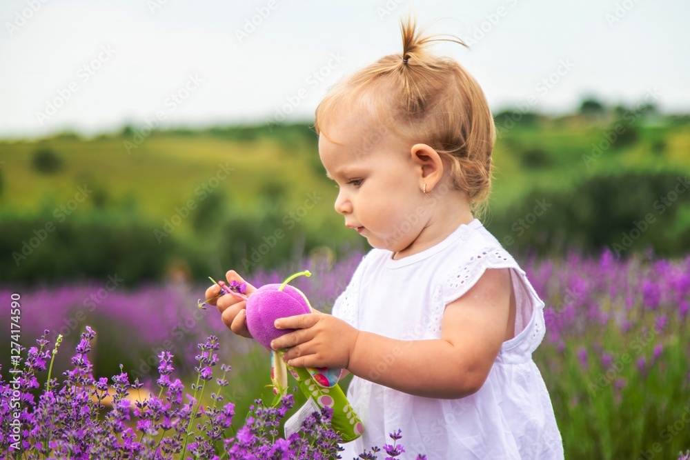 Little girl in a lavender field and touching the flowers with her hand. Little girl in a lavender field and touching the flowers with her hand.