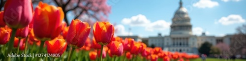 Vibrant tulips bloom before iconic US Capitol dome , national, botany, d c