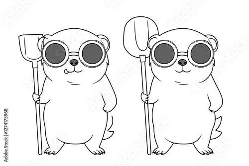 Tiny mole wearing tiny goggles, holding a shovel. photo