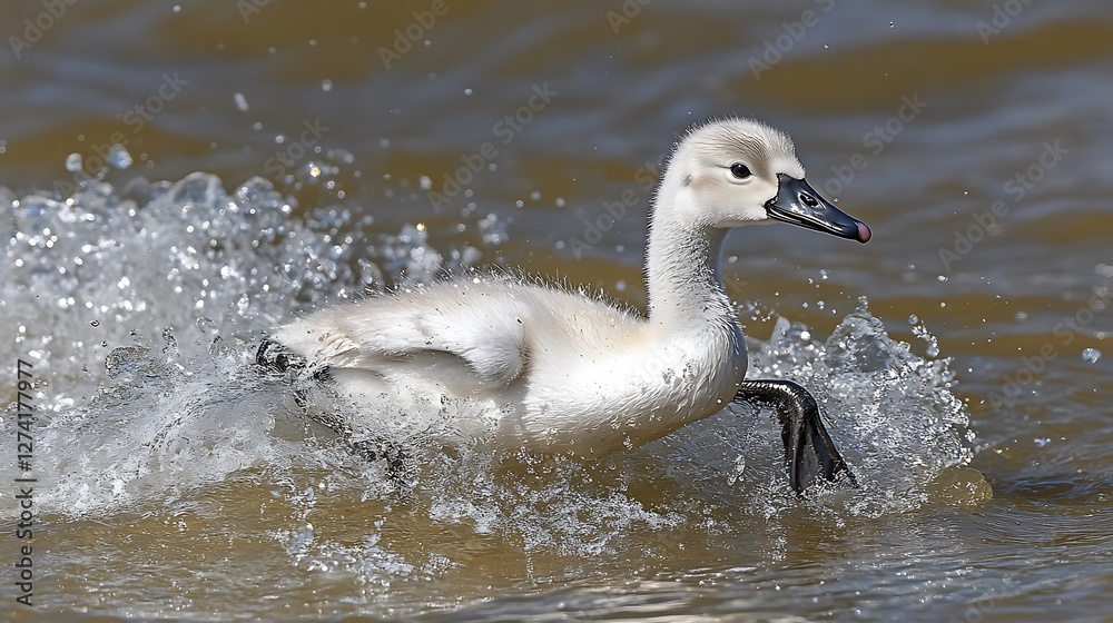 Cygnet swimming, lake, splashes, nature Cygnet swimming, lake, splashes, nature