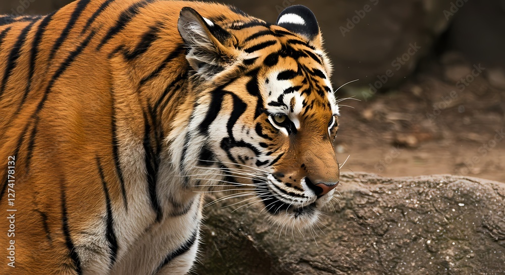 Majestic Tiger in the Wild: Close-Up Portrait of a Fierce Predator in Natural Habitat, Perfect for Wildlife and Nature Themes Majestic Tiger in the Wild: Close-Up Portrait of a Fierce Predator in Natural Habitat, Perfect for Wildlife and Nature Themes