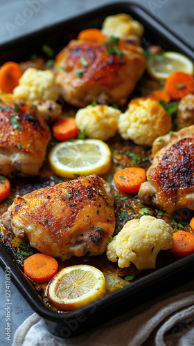 Chicken thighs one-pan meal with cauliflower