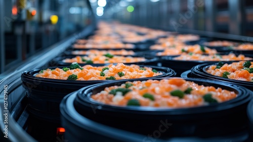 Industrial Production of Frozen Food with Vibrant Vegetables in Conveyor Belt System