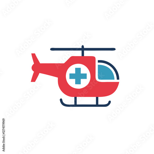 Medical helicopter icon, colorful design, air ambulance service, on white background
