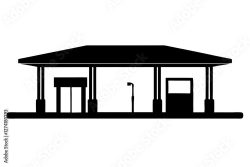 Gas station silhouette on white background