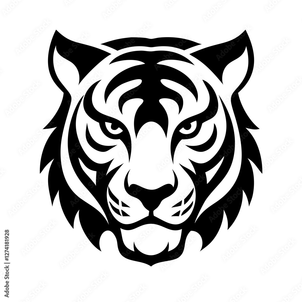 Fototapeta premium Minimalist tiger face icon in a clean, modern style, perfect for digital and print designs.