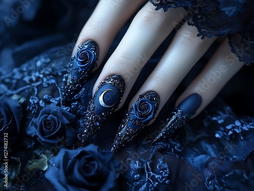 Dark Blue Nail Art Roses