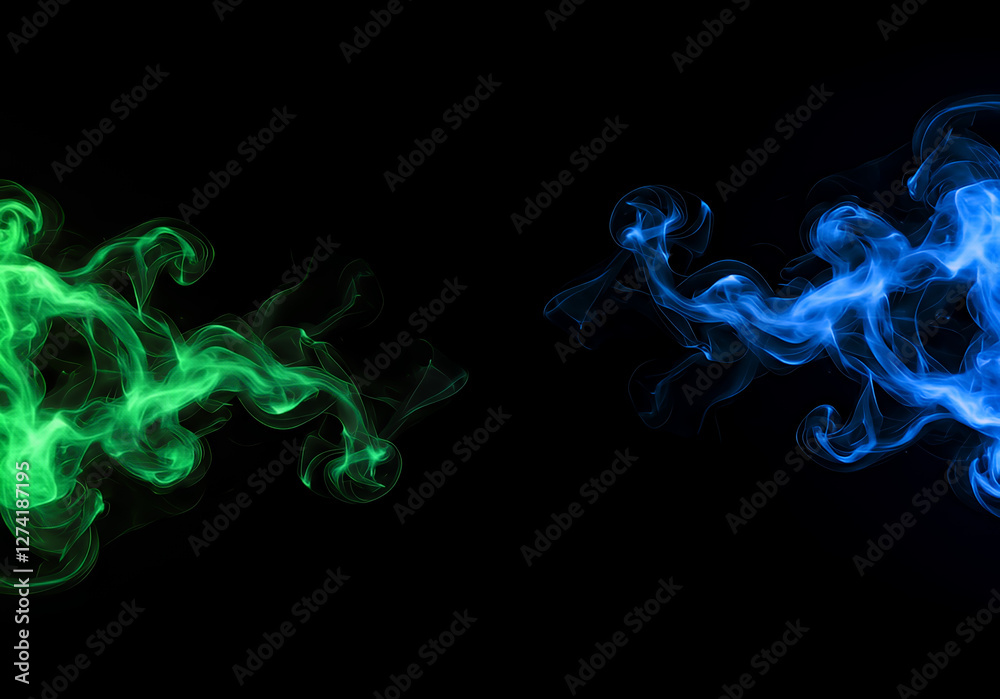 Abstract backdrop cloud of green and blue smoke on a black isolated background. soft mystery horror design, spooky background. Abstract backdrop cloud of green and blue smoke on a black isolated background. soft mystery horror design, spooky background.
