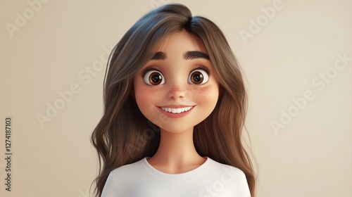 Smiling girl, 3D render, beige background, avatar