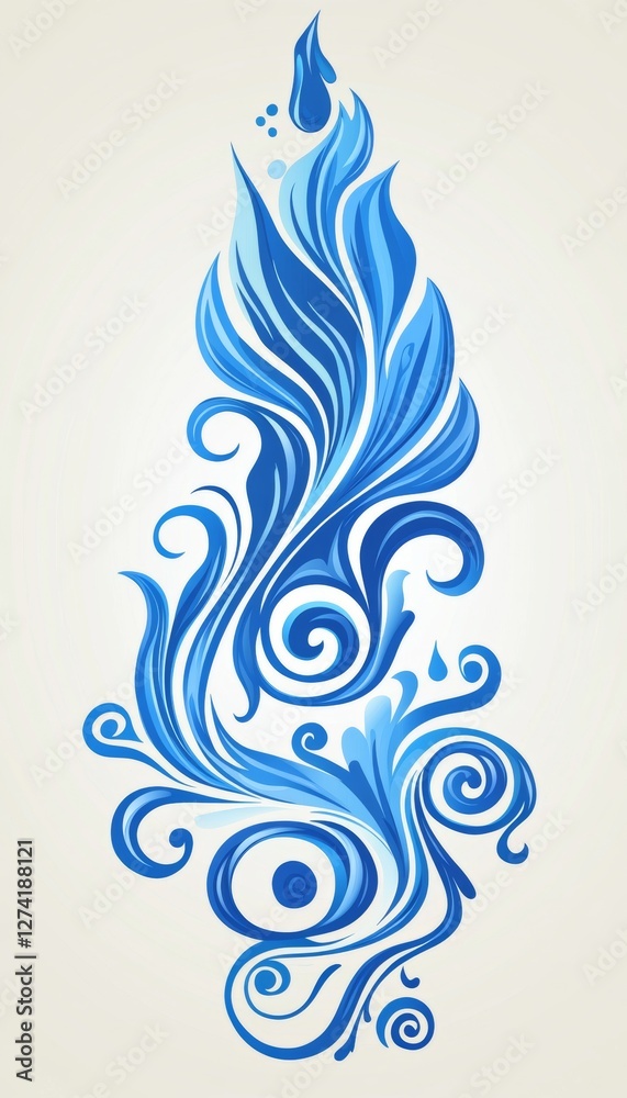 Elegant Blue Floral Ornament, Intricate Swirling Design Element Isolated on White Background Elegant Blue Floral Ornament, Intricate Swirling Design Element Isolated on White Background