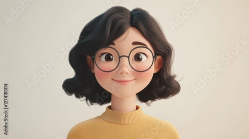 Smiling girl, bob haircut, glasses, studio