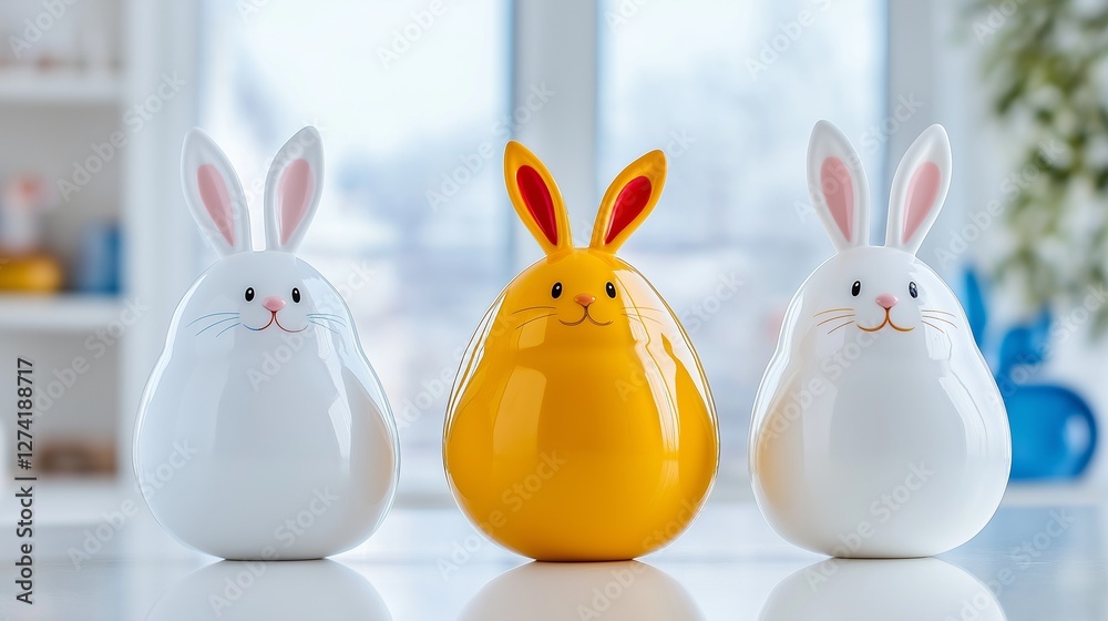 Obraz premium Funny bunny easter eggs over white