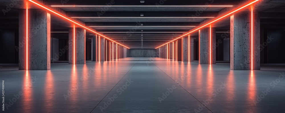 Illuminated minimalist multilevel car park urban setting digital art futuristic design interior perspective innovative car park Illuminated minimalist multilevel car park urban setting digital art futuristic design interior perspective innovative car park