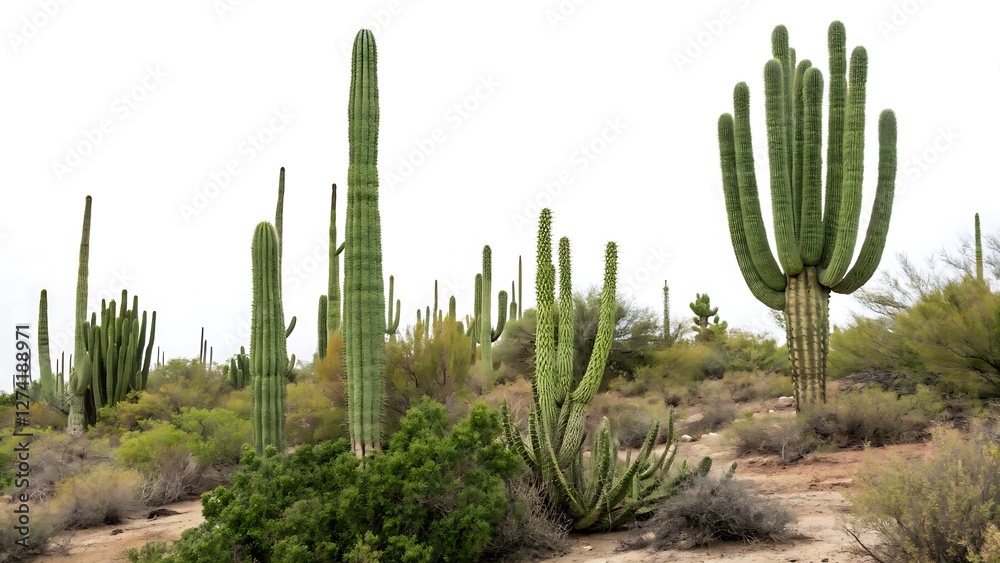 Tall green cactus plants in various sizes desert flora Tall green cactus plants in various sizes desert flora