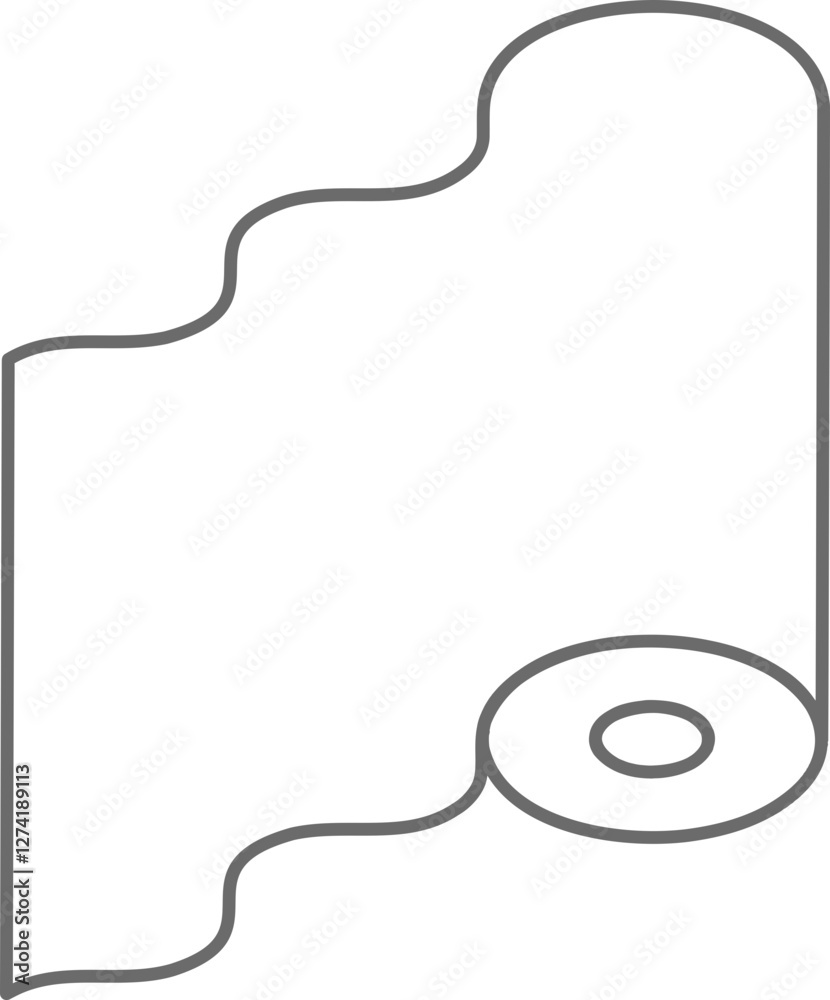 Simple line art illustration of a roll of fabric or paper unfurling. Perfect for websites, presentations, or packaging related to textiles, design, or home decor. Simple line art illustration of a roll of fabric or paper unfurling. Perfect for websites, presentations, or packaging related to textiles, design, or home decor.