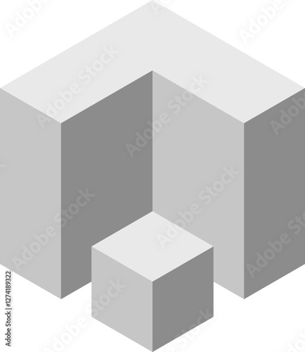 Abstract isometric illustration featuring gray cubes.  Perfect for presentations, websites, or tech-related designs needing a clean, modern aesthetic.