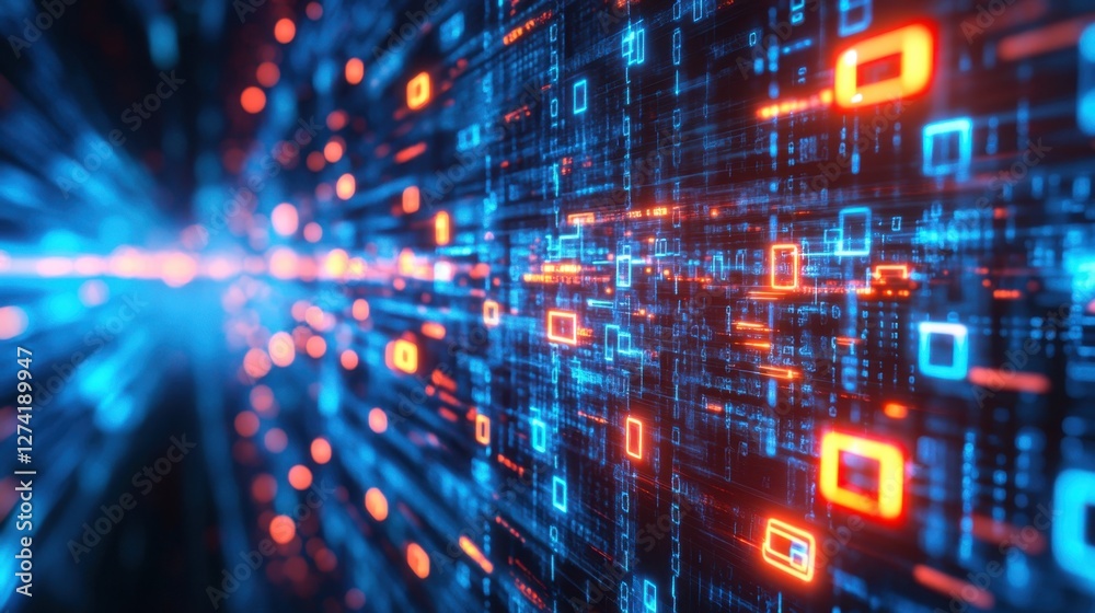 Dynamic Data Flow Visualization in Cyberspace Digital Realm Graphic Design Futuristic Environment Abstract Perspective Conceptual Art