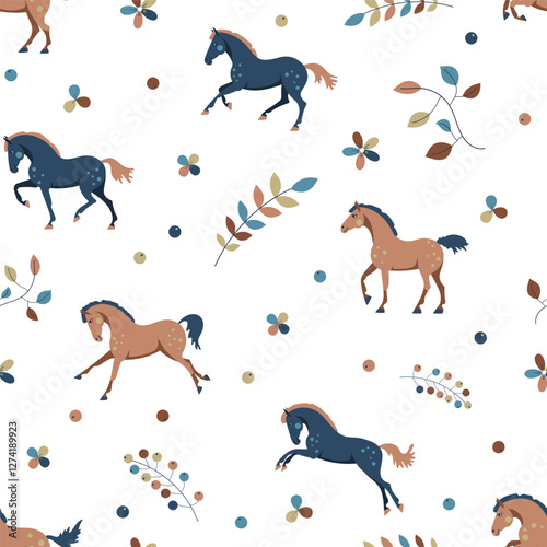 Seamless vector pattern with cute cartoon ponies