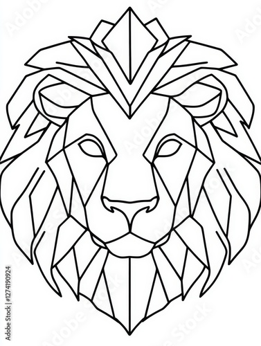 Geometric lion head design with angular lines and symmetrical patterns