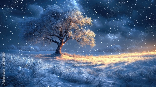 Winter wonderland tree snowy field photo