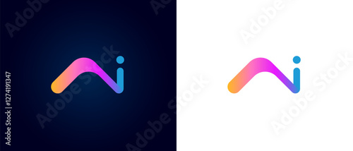 Modern AI monogram logo with futuristic design and gradient colors. Stylish emblem with digital elements, tech connections and electronic symbols. Artificial intelligence and innovation representation