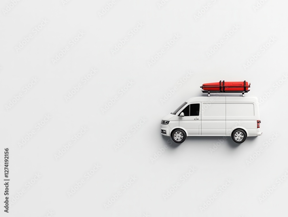 Camper van with a clean white finish and roofmounted storage racks Camper van with a clean white finish and roofmounted storage racks