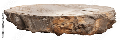 Hyperrealistic photo of a round rock slab isolated on a transparent background. Generative ai