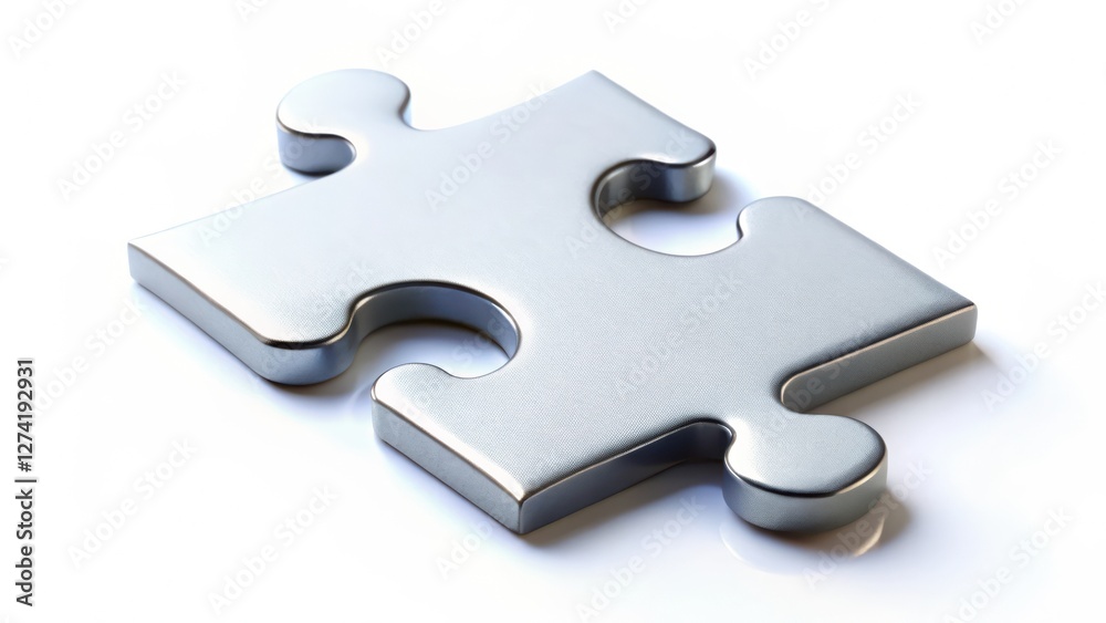 Single Silver Puzzle Piece on White Background Single Silver Puzzle Piece on White Background