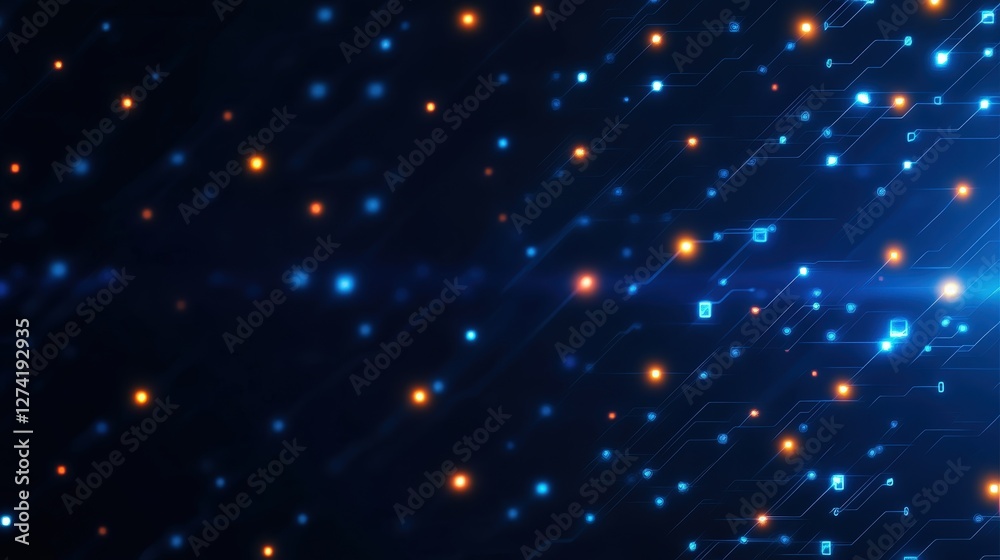 Fototapeta premium This dynamic abstract background features blue and orange lights that create a sense of depth and movement. Ideal for technology or design projects requiring a modern touch.