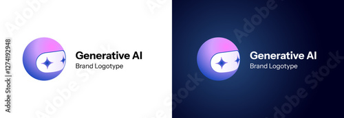 Modern AI icon with chatbot mascot. Futuristic robot head with gradient colors and minimal design. Symbol of artificial intelligence, digital innovation and machine learning. Vector illustration.