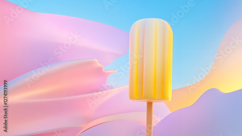 Yellow Popsicle with a Dreamy Pastel Background