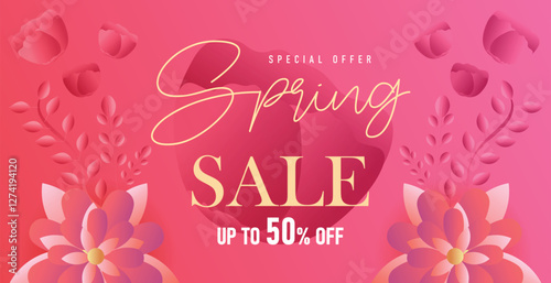 Spring sale web banner greeting card background. Super sale spring season background with colorful flowers. Spring special offer with bloom flowers for the holiday season