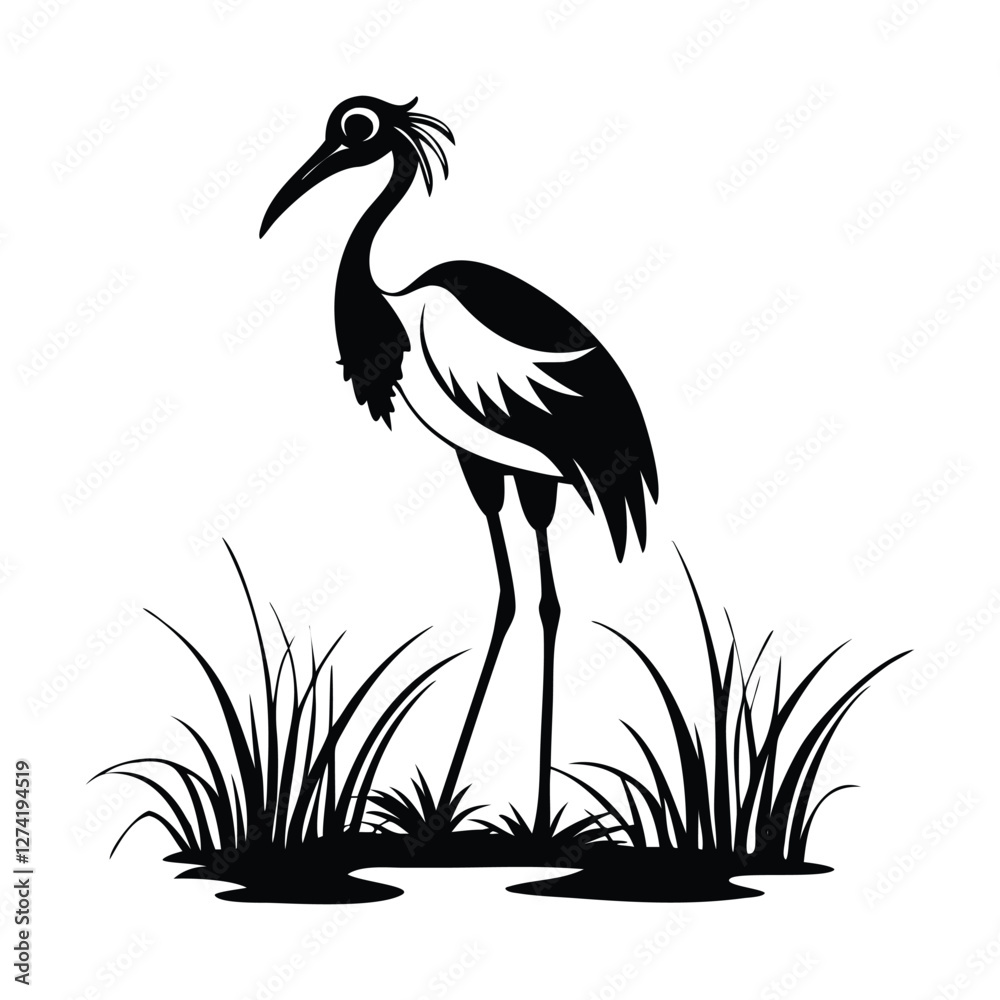 Fototapeta premium heron, icon symbol, crane - bird, bird, animal, black and white, water bird, egret, stork, beak, vector.