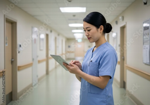 Healthcare Nurse Using Tablet Computer, Enhancing Patient Care with Digital Technology