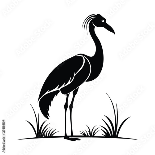 heron, icon symbol, crane - bird, bird, animal, black and white, water bird, egret, stork, beak, vector.