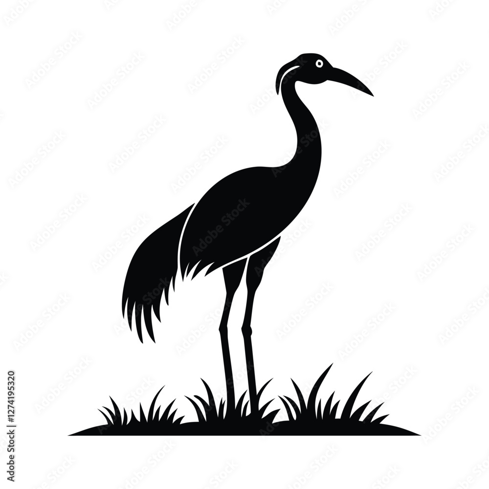 Fototapeta premium heron, icon symbol, crane - bird, bird, animal, black and white, water bird, egret, stork, beak, vector.