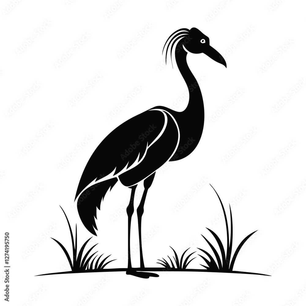 Fototapeta premium heron, icon symbol, crane - bird, bird, animal, black and white, water bird, egret, stork, beak, vector.