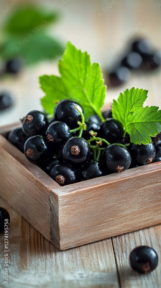 black currants in a wooden box black currants in a wooden box