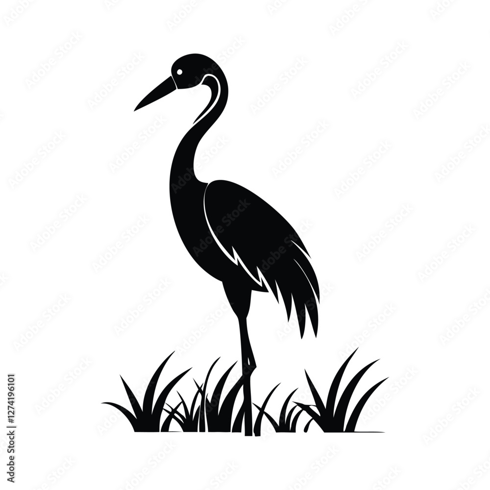 Fototapeta premium heron, icon symbol, crane - bird, bird, animal, black and white, water bird, egret, stork, beak, vector.