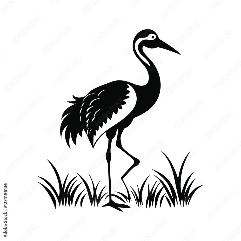 Fototapeta premium heron, icon symbol, crane - bird, bird, animal, black and white, water bird, egret, stork, beak, vector.