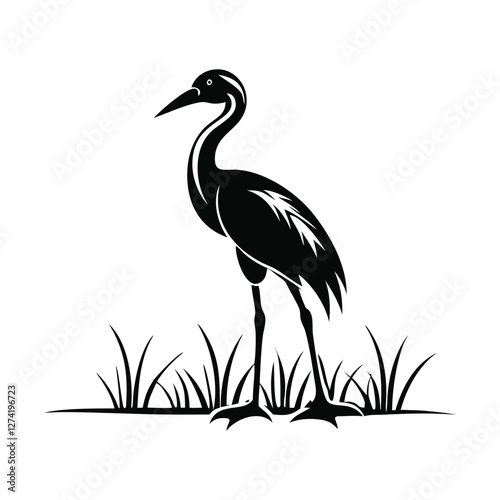 heron, icon symbol, crane - bird, bird, animal, black and white, water bird, egret, stork, beak, vector.