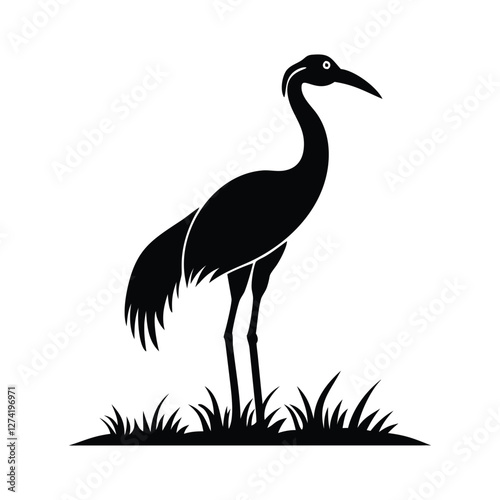 heron, icon symbol, crane - bird, bird, animal, black and white, water bird, egret, stork, beak, vector.