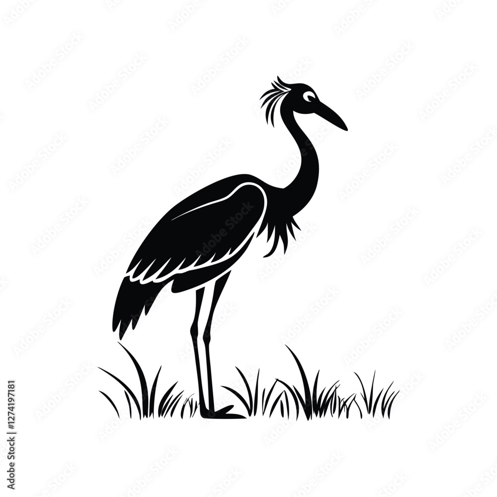 Fototapeta premium heron, icon symbol, crane - bird, bird, animal, black and white, water bird, egret, stork, beak, vector.