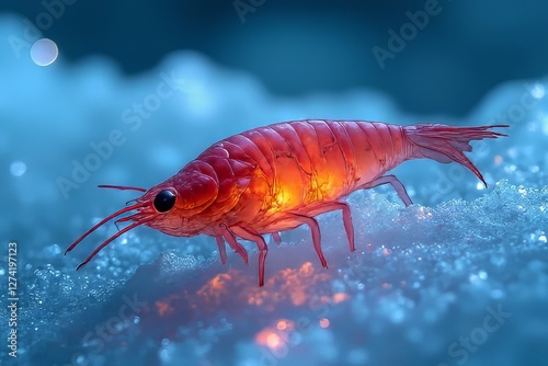 Wallpaper Mural Close-up of a glowing red krill on icy surface, detailed macro photography Torontodigital.ca