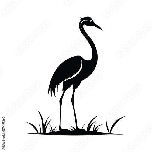 heron, icon symbol, crane - bird, bird, animal, black and white, water bird, egret, stork, beak, vector.