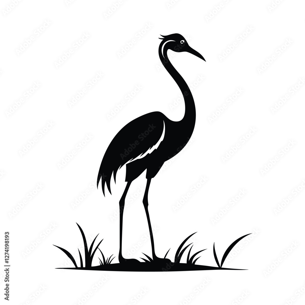 Fototapeta premium heron, icon symbol, crane - bird, bird, animal, black and white, water bird, egret, stork, beak, vector.