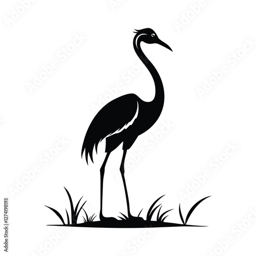 heron, icon symbol, crane - bird, bird, animal, black and white, water bird, egret, stork, beak, vector.