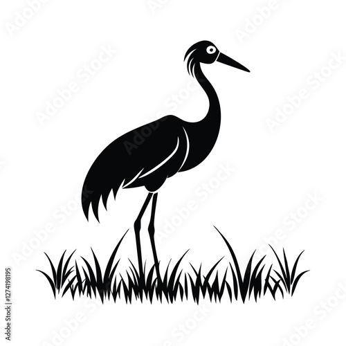 heron, icon symbol, crane - bird, bird, animal, black and white, water bird, egret, stork, beak, vector.