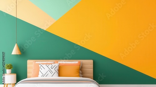 Colorful kids bedroom with bold cartoonthemed wall art, playful bed, and fun decor accents photo