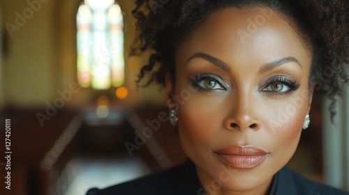 Pensive African American Woman in Church Setting